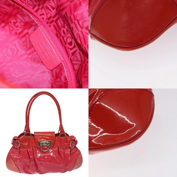 Salvatore Ferragamo Gancini Marissa Hand Bag Enamel Red Silver Auth 130621 - Picture 14 of 14